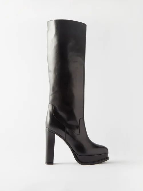120 Platform Knee-high Leather Boots - Womens - Black