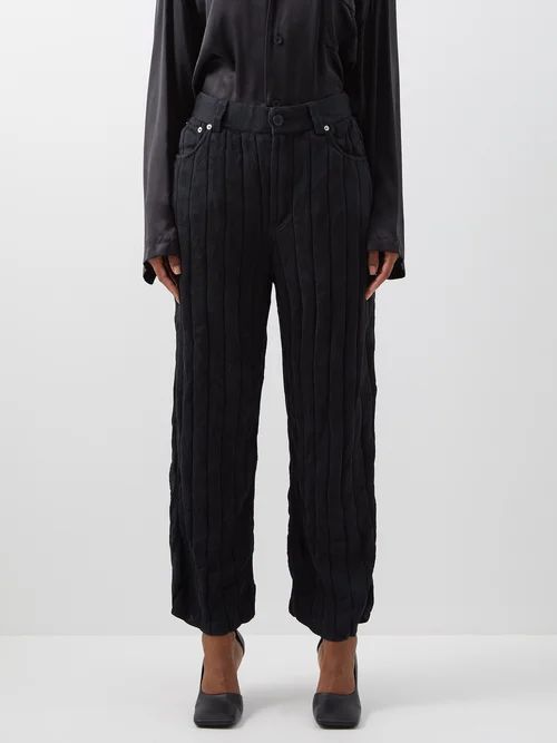 Ribbed-knit Silk Wide-leg Trousers - Womens - Black