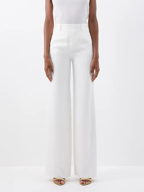 High-rise Silk-cady Wide-leg Trousers - Womens - White