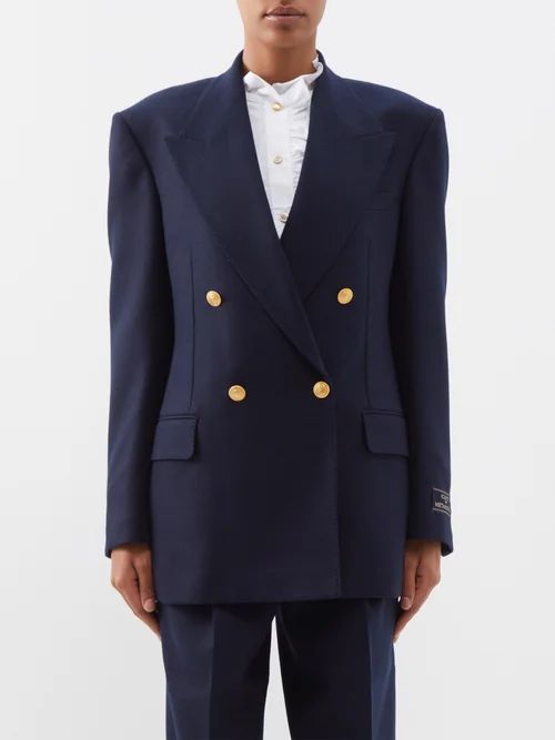Double-breasted Cashmere-twill Blazer - Womens - Navy
