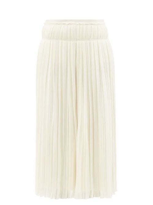 High-rise Pleated Wool Midi Skirt - Womens - White