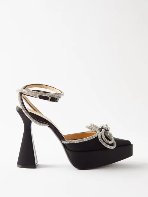 Double Bow Crystal And Silk-satin Platform Sandals - Womens - Black