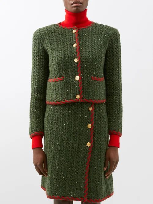 Buttoned Wool-blend Tweed Jacket - Womens - Green Red