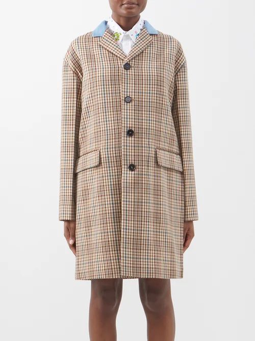 Single-breasted Checked Wool Coat - Womens - Brown Multi