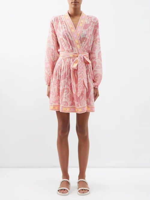 Sawyer Paisley Cotton-khadi Mini Dress - Womens - Pink Orange