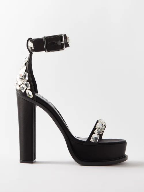 120 Crystal-embellished Satin Platform Sandals - Womens - Black Silver