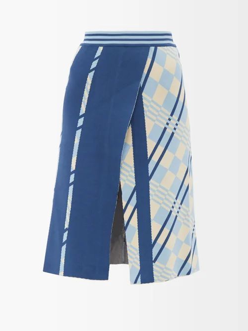Clara Geometric-jacquard Ponte Di Roma Skirt - Womens - Blue