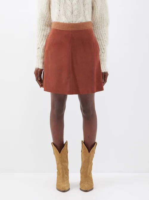 Suede And Twill A-line Mini Skirt - Womens - Brown