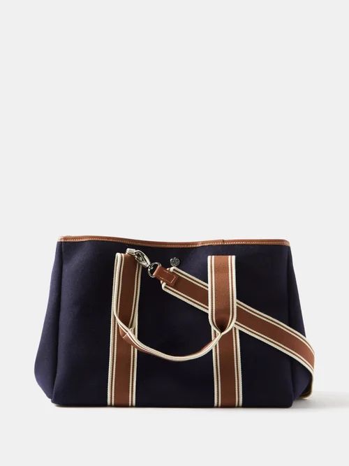 Traversee M Leather-trim Flannel Tote Bag - Womens - Navy Multi