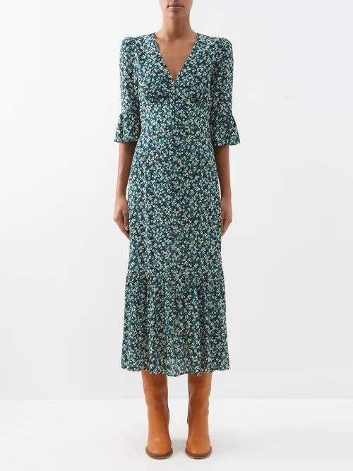 Daphne Floral-print Crepe Dress - Womens - Green Multi
