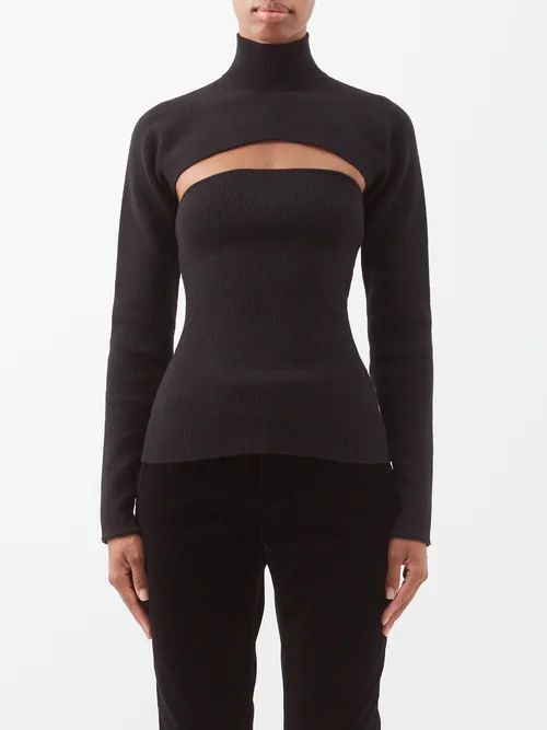 Detachable-sleeve Wool-blend Top - Womens - Black