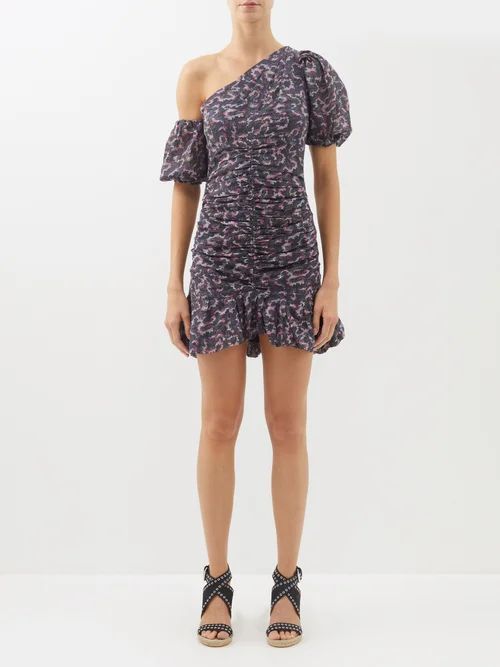 Lecia Floral-print Ruched Cotton Mini Dress - Womens - Black