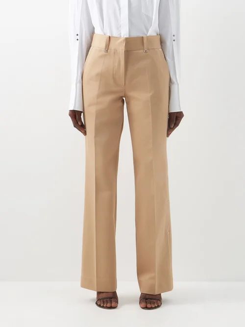 Pleated Cotton Straight-leg Trousers - Womens - Tan