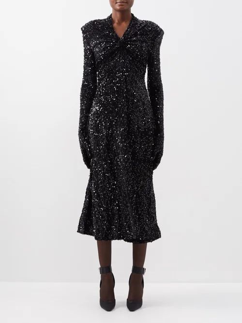 Sequinned Midi Dress - Womens - Black
