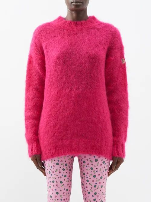 Logo-patch Mohair-blend Sweater - Womens - Pink