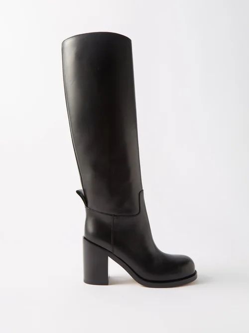 Leather Knee-high Boots - Womens - Black