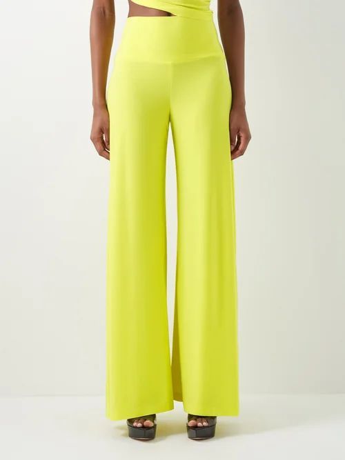 Elephant Stretch-jersey Wide-leg Trousers - Womens - Lime Green