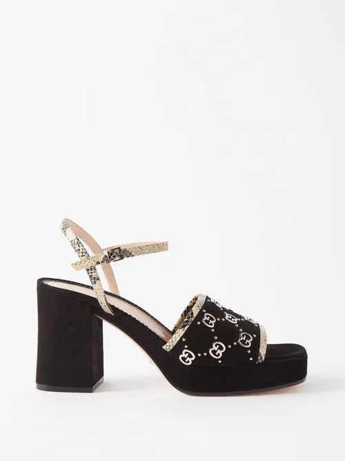 GG-embellished Suede Sandals - Womens - Black