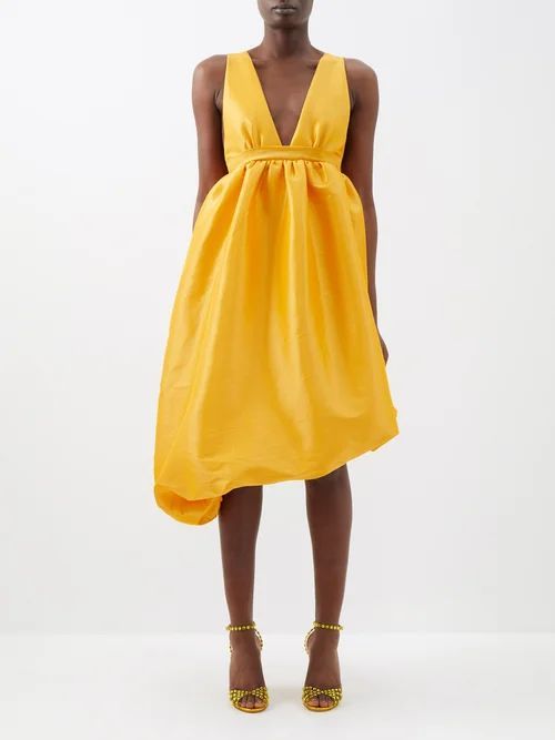 Hilly Plunge-front Taffeta Mini Dress - Womens - Yellow