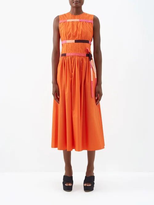 Lilya Pintucked Cotton-poplin Midi Dress - Womens - Orange