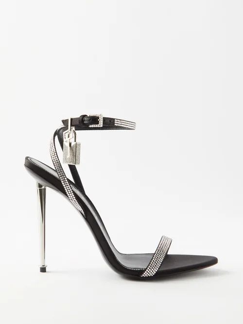 Padlock 105 Crystal-embellished Leather Sandals - Womens - Black Silver