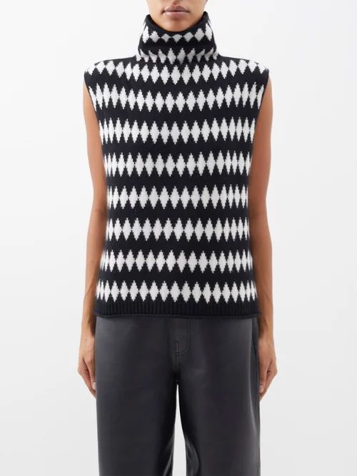 Tova Jacquard-knit Cashmere Vest - Womens - Black Cream