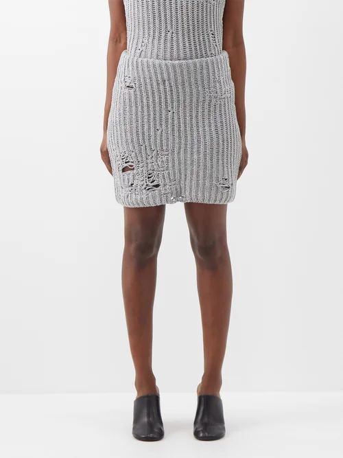 Distressed Cotton-blend Mini Skirt - Womens - Grey