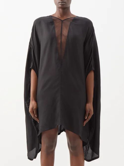 Babel Tulle-insert Draped Crepe Dress - Womens - Black
