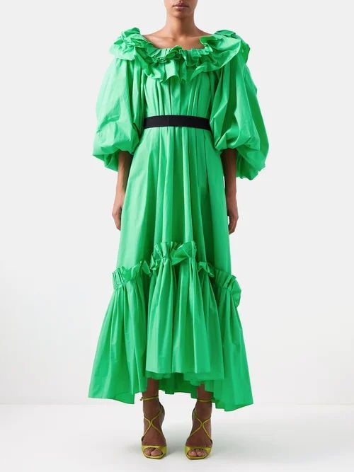 Zahara Ruffled Cotton Maxi Dress - Womens - Green
