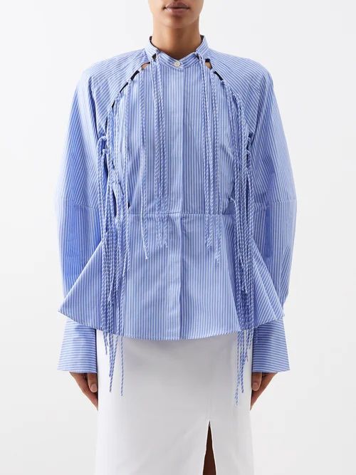 Palmer//harding - Connected Striped Cotton-poplin Shirt - Womens - Blue Stripe