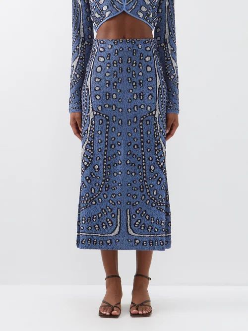 Snell Jacquard-knit Midi Skirt - Womens - Blue Multi