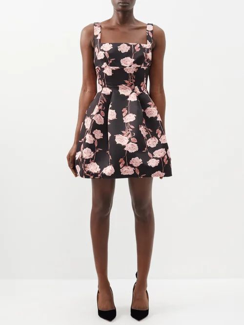 Gayla Rose-print Faille Dress - Womens - Pink Black
