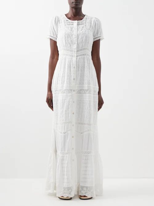 Medina Lace-embroidered Cotton Shirt Dress - Womens - Optical White