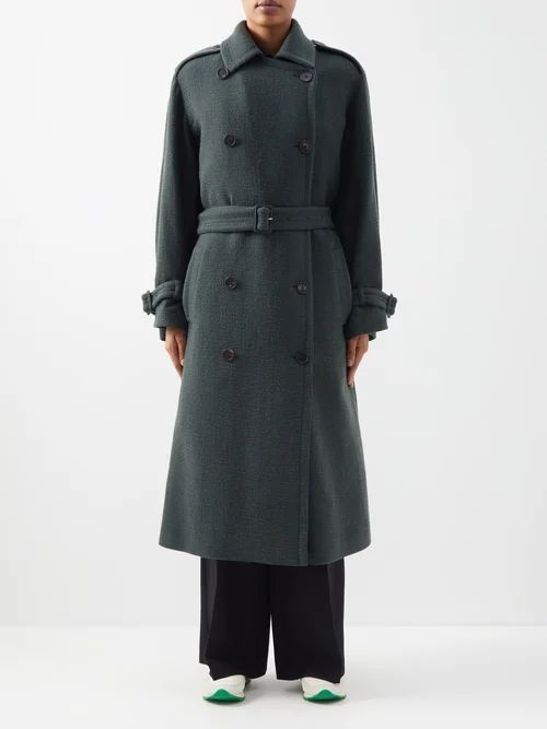 Beyza Belted Brushed-twill Coat - Womens - Dark Green