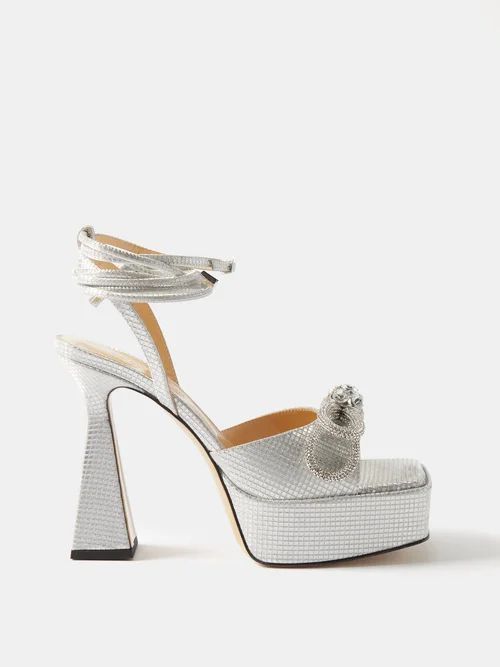 Double Bow 140 Crystal And Leather Sandals - Womens - Silver Grey