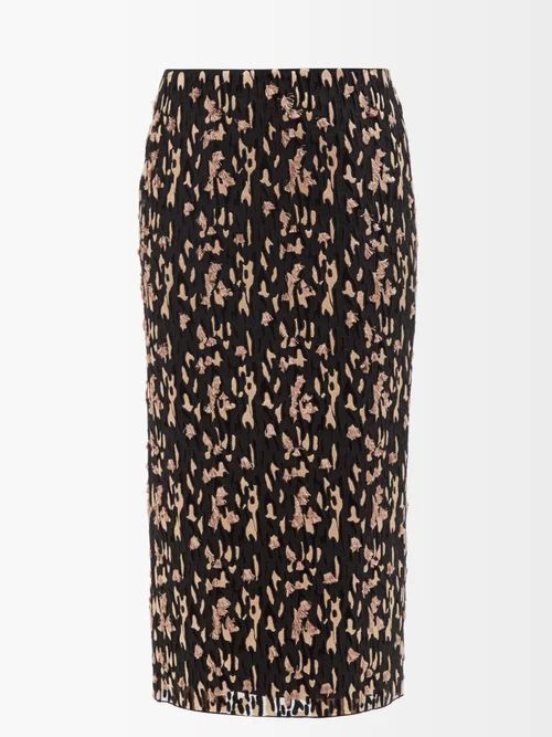 Jaguar-embroidered Silk Skirt - Womens - Brown Multi