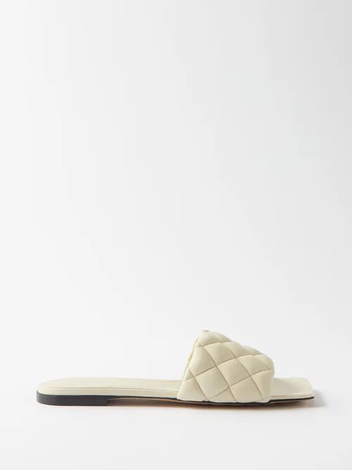 Padded Intrecciato-leather Slides - Womens - Beige