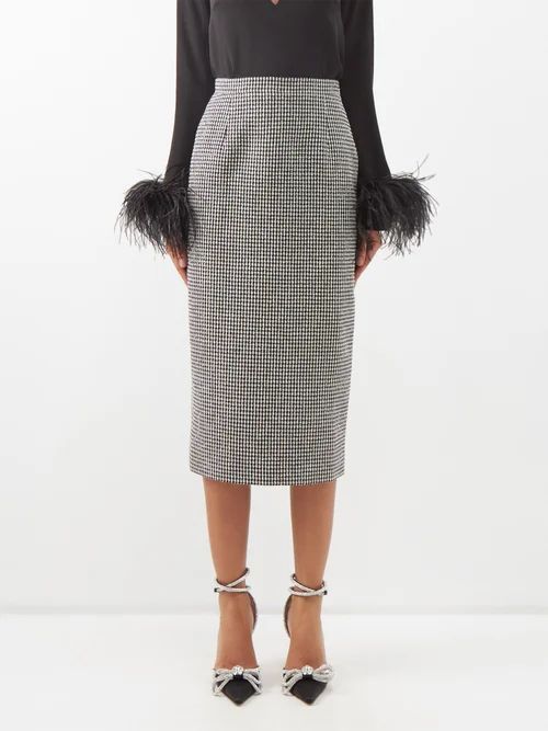Sequinned Wool-blend Tweed Pencil Skirt - Womens - Black White