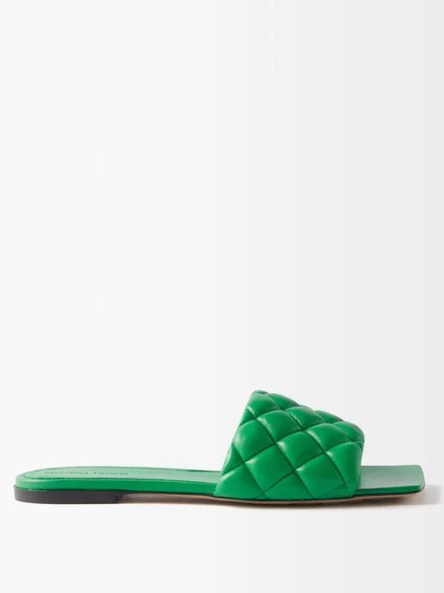 Padded Quilted-leather Slides - Womens - Green