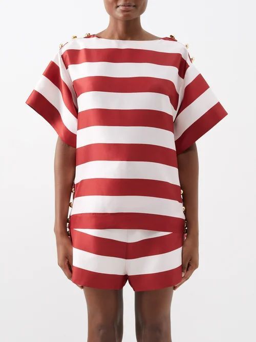 Wonderland Striped Silk Wide-sleeve Top - Womens - Red Stripe
