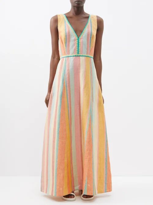 Nellie Striped Linen Maxi Dress - Womens - Rainbow