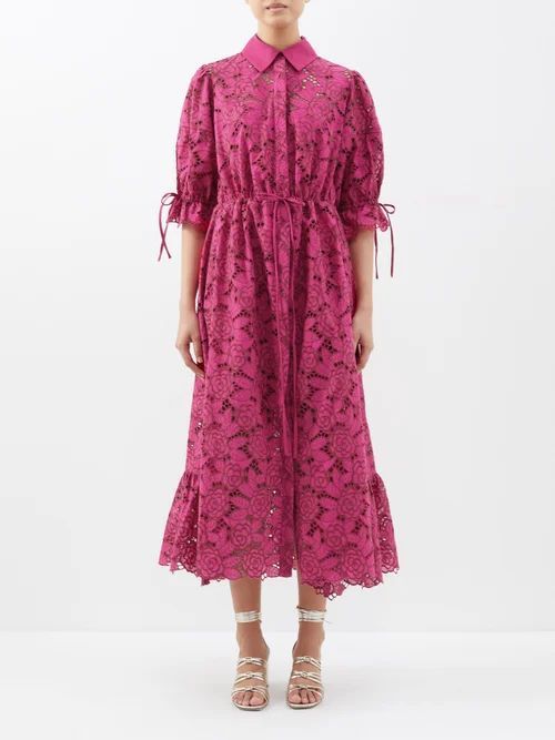 Judy Floral-guipure Cotton-blend Midi Dress - Womens - Fuchsia
