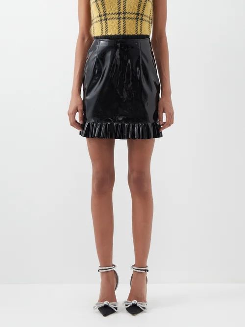 Ruffled Vinyl Mini Skirt - Womens - Black