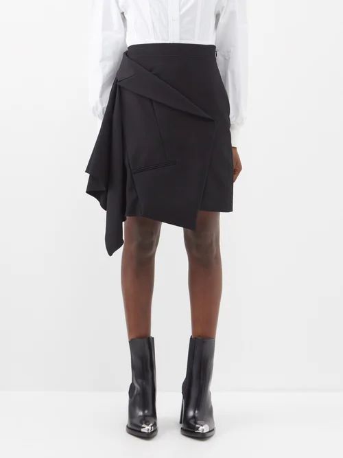 Deconstructed Wool Mini Skirt - Womens - Black