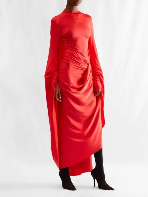 Asymmetric-hem Draped Crepe Dress - Womens - Red