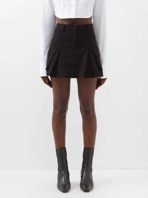 Audrey Pleated Cotton Mini Skirt - Womens - Black