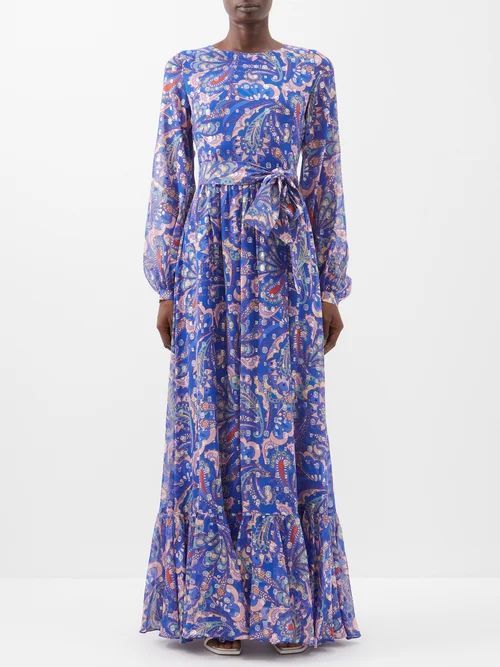 Dianora Paisley-print Chiffon Maxi Dress - Womens - Blue Print