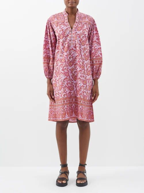 Kiki Nazar Block-printed Cotton Dress - Womens - Pink Print