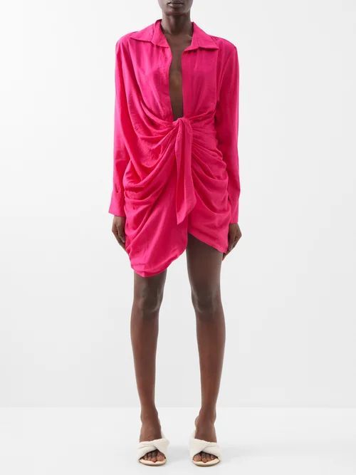 Bahia Knotted Twill Mini Shirt Dress - Womens - Pink