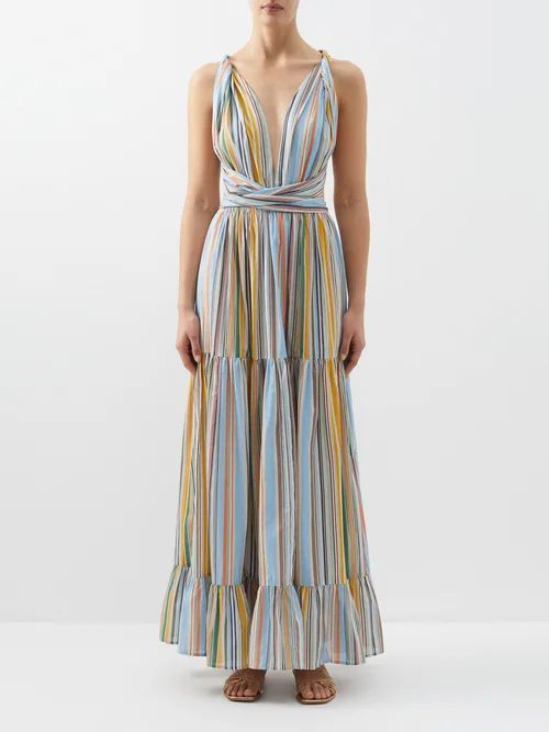 Chloe Striped Plunge-neck Cotton Maxi Dress - Womens - Multi Stripe